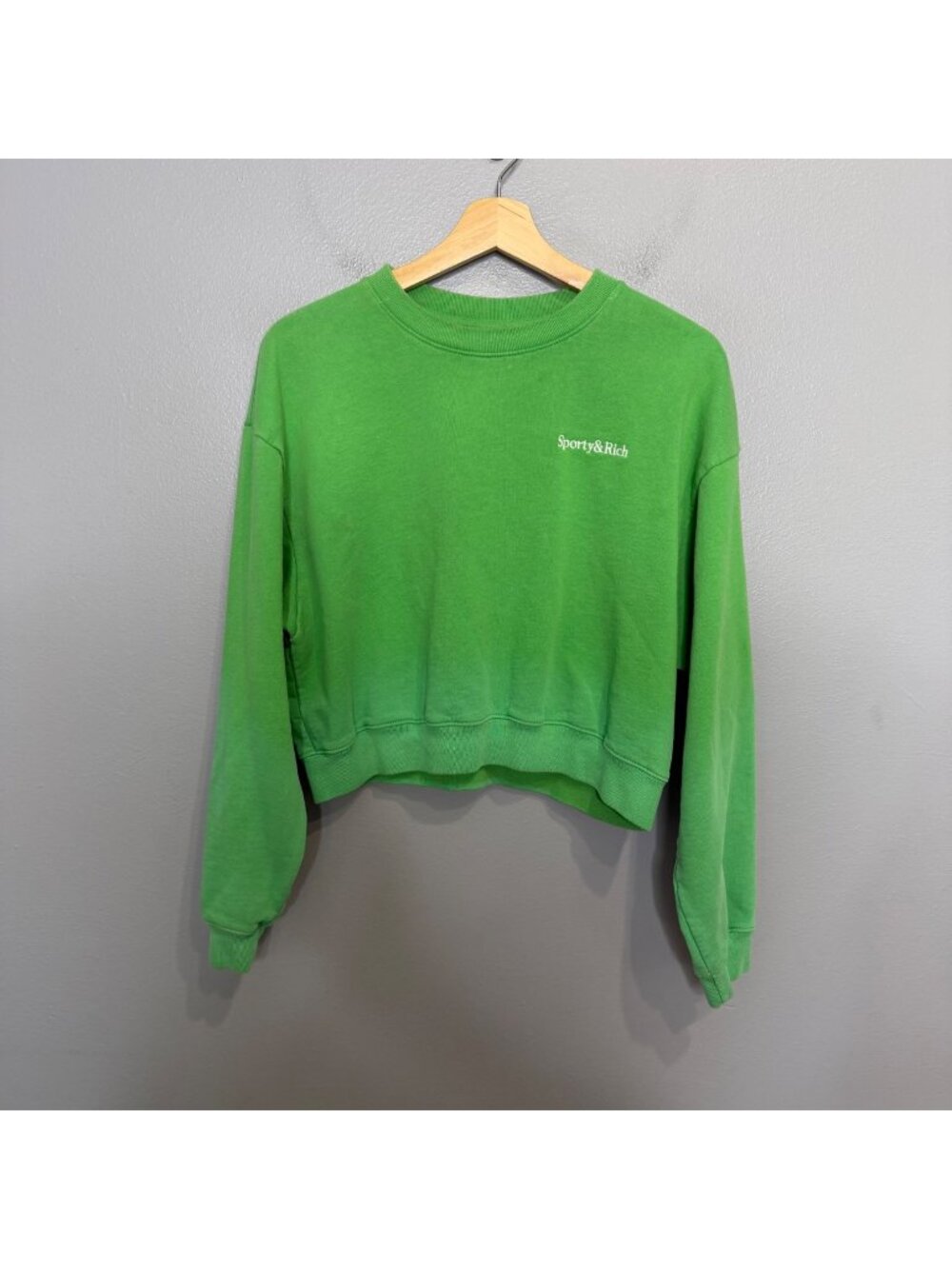 SPORTY & RICH green cropped crew sweatshirt size S